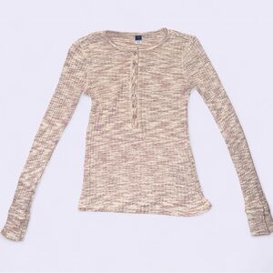 Old Navy Ribbed Henley Tee — Blush Beige, Size Small